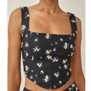 Reformation || NWT || Black Floral Square Neck Linen Crop/Corset Top